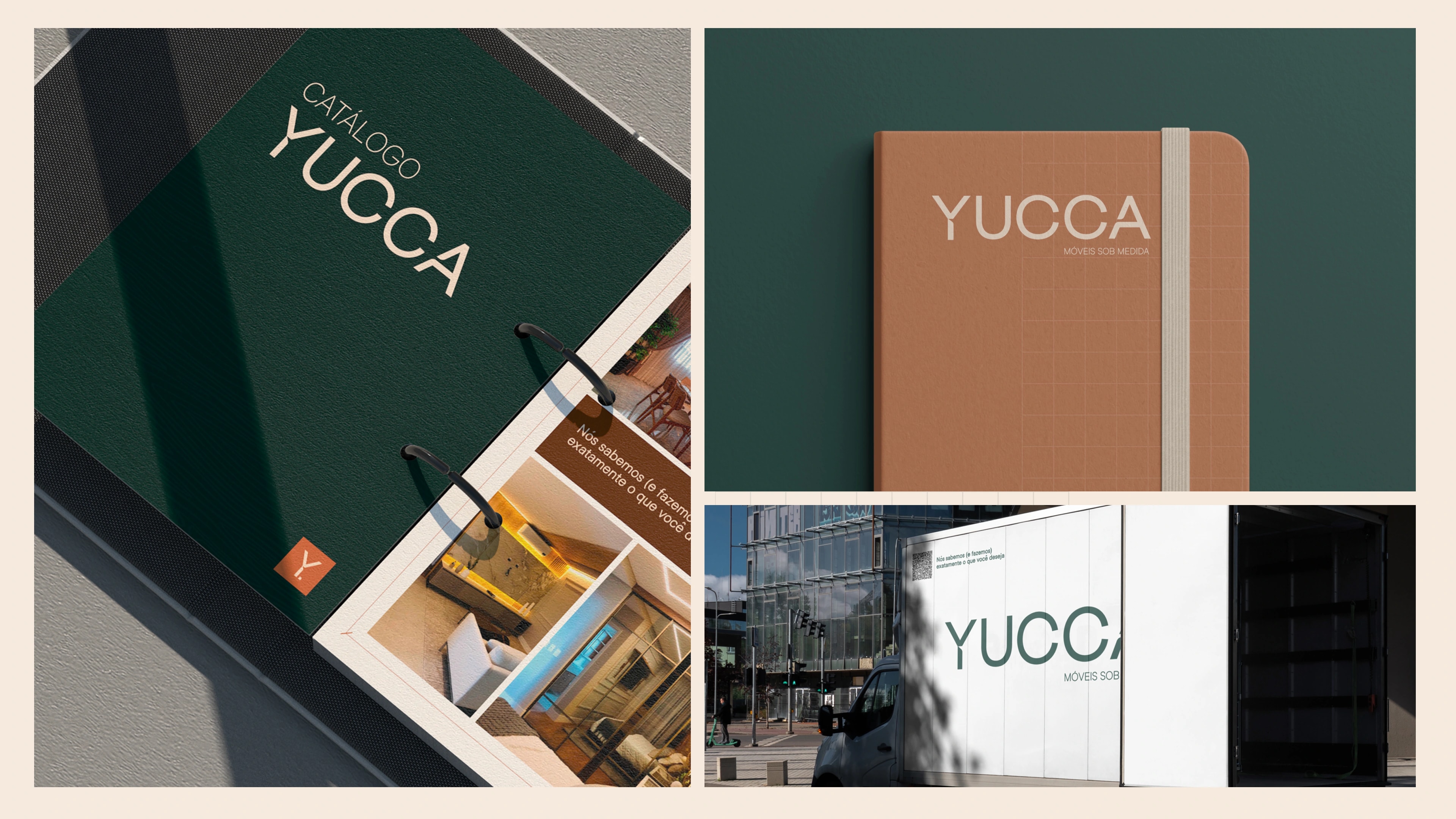 Catálogo, caderno e fachada da Yucca