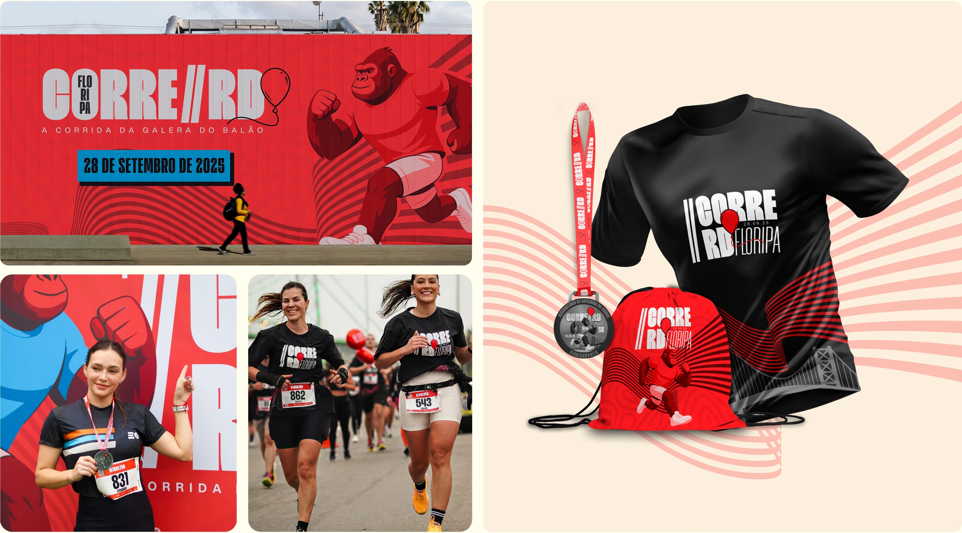 Camiseta, medalha e sacola do Corre RD